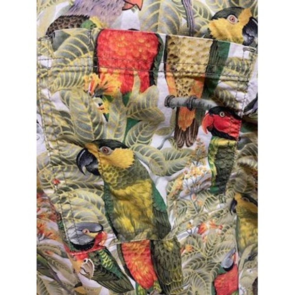 S.C.R.U.B.S. Womens Parrot Tropical Print Scrub Top V-Neck Cotton Green Yellow M - Picture 4 of 7